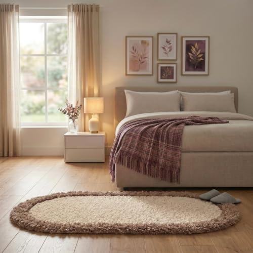 Image of Shaggy Runner, Polyester Rug, Hallway Carpet, Bedside Runner, Plush Area Rug, high Pile Rug, 2 inch Pile, Fluffy Floor mat. - (1.5x4 feet, Ivory /Beige, Oval)