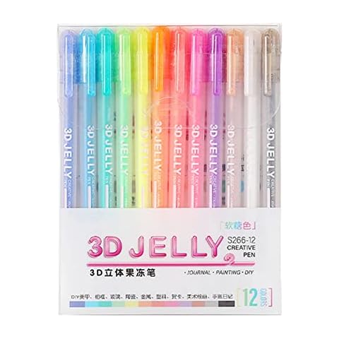 EUBUY 3D Jelly Pen Set, 6 Colors/12 Colors 3D Glossy Jelly Pens, Assorted Colors Gel Ink Pens for DIY Painting Drawing Coloring, Suitable on Glass, Plastic Cover