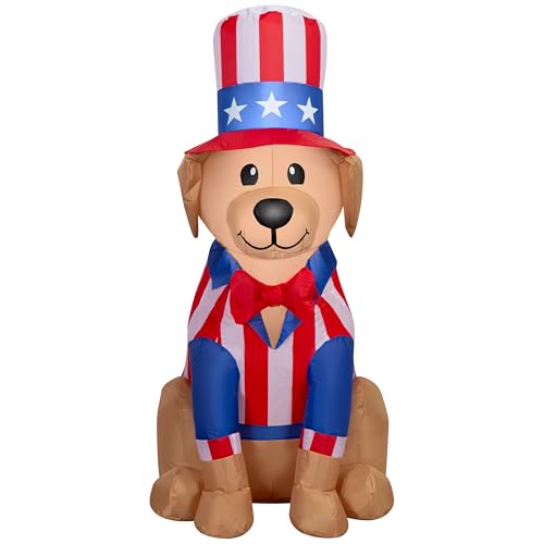 Gemmy Airblown Inflatable 3.5ft Independence Day Light Patriotic Yellow Lab Independence Day Yard Decor