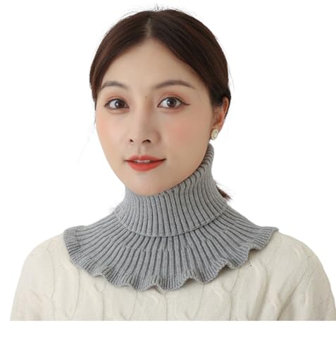 Mrotrida Knitted Collar Scarves for Women Detachable Fake High Collar Scarves Lapel Wrap Zipper Choker for Off Shoulder Clothing (Grey)