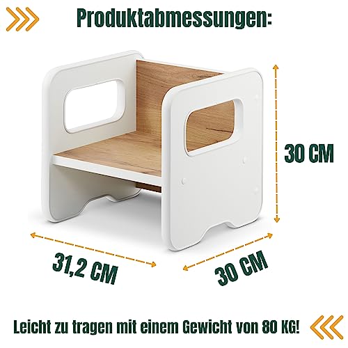 defiPad Sitzhocker für Kinder | Stylisch Wendehocker | Kindersessel ab 1 Jahr | Babystuhl Hocker Holz | Der Stuhl kann in einen Tisch verwandelt Werden | Montessori Kinderzimmer |