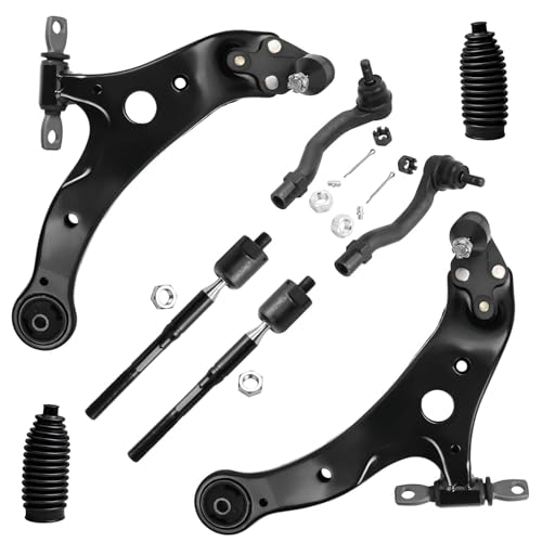 Image of Detroit Axle - 8pc Front End Suspension Kit for Toyota 2002-2003 Camry Lexus ES300 2 Lower Control Arms with Ball Joints Assembly 4 Inner and Outer Tie Rods 2 Boots Replacement