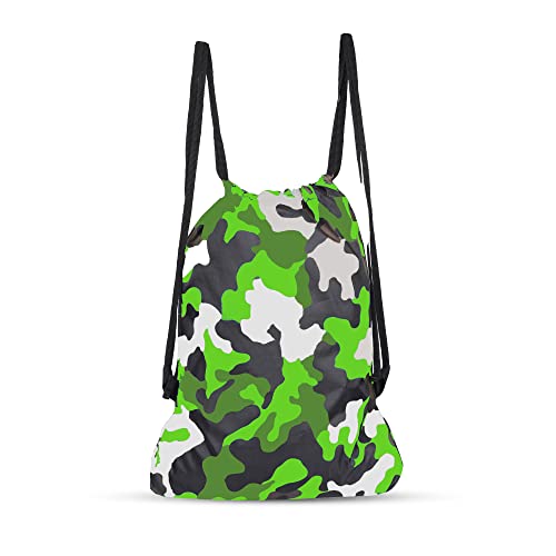 Image of DIVULGE Thunder Drawstring Daypack Bag With Zip Pocket (Green Camouflage, 16l)