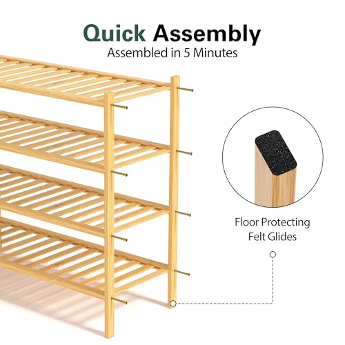 Bambusowa Półka na Buty 4 Poziomy – Stojak Organizer Buty Przedpokój Korytarz 68x28x64 cm – Mały Regał Przechowywanie Butów Wąski – Szafka na Buty Składana (Bambus)