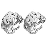 COMPUKAS Anillo de Reloj para Mujer Diseño Ajustable y Material de Cobre, 2 Piezas Portátiles Estilo Vintage Números Romanos y Color Plata Elegante