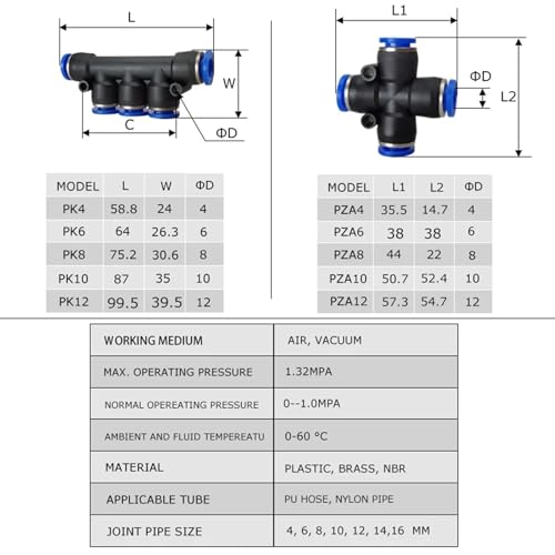 Conector neumático de alta precisión para manguera plástica de 8mm y gas 5