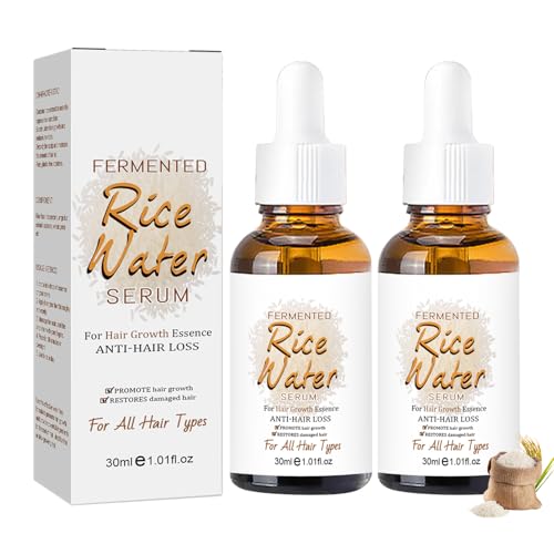 EONFAVE - Lot de 2 sérums de croissance des cheveux à l'eau de riz fermentée - Pour hommes et femmes - Accélération de la croissance des cheveux pour cheveux fins, secs et cassants