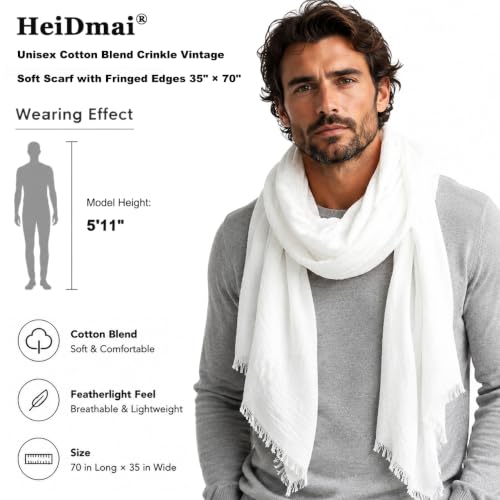 Image of Lightweight Cotton Blend Scarf for Women Men | Large,Breathable,Thin,Soft,Crinkle Scarf,Hijab Head Wrap,NeckScarf,Everyday,Travel Scarf,Summer Dress Scarves Holiday Gift