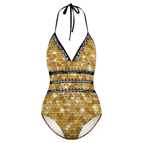Monokini paillettes d'or luxueux coupe haute couture féminine