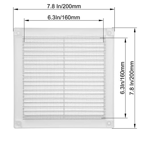 Ecopro Vent 8" X 8'' Inch White Square Vent Grille With Protective Mesh. Lightweight Plastic Ventilation Register/Cover. Indoor And Outdoor Soffit Vent #TOP4