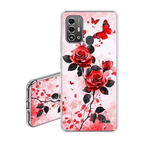 JEZSTHAI Case Compatible con ZTE Blade A53 Pro Funda Transparente Silicona Flexible Suave Anti-Choques y Anti-Arañazos TPU Carcasa Protectora con Flores de Rosas Dibujos Aesthetic