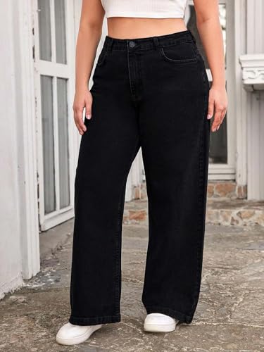 Image of KOTTY Women's Plus Size Straight Fit High Waist Wide Leg Jeans for Stylish Trendy Look