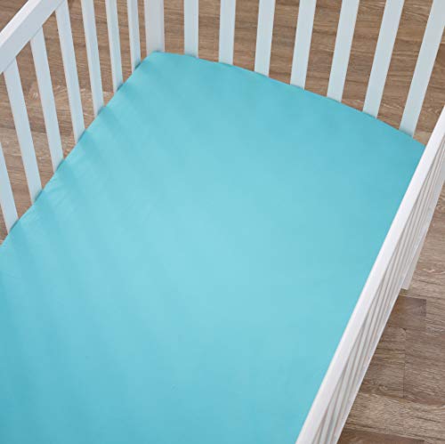 Image of American Baby Company 100% Natural Cotton Percale Fitted Crib Sheet for Standard Crib and Toddler Mattresses, Aqua, Soft Breathable, for Boys and Girls