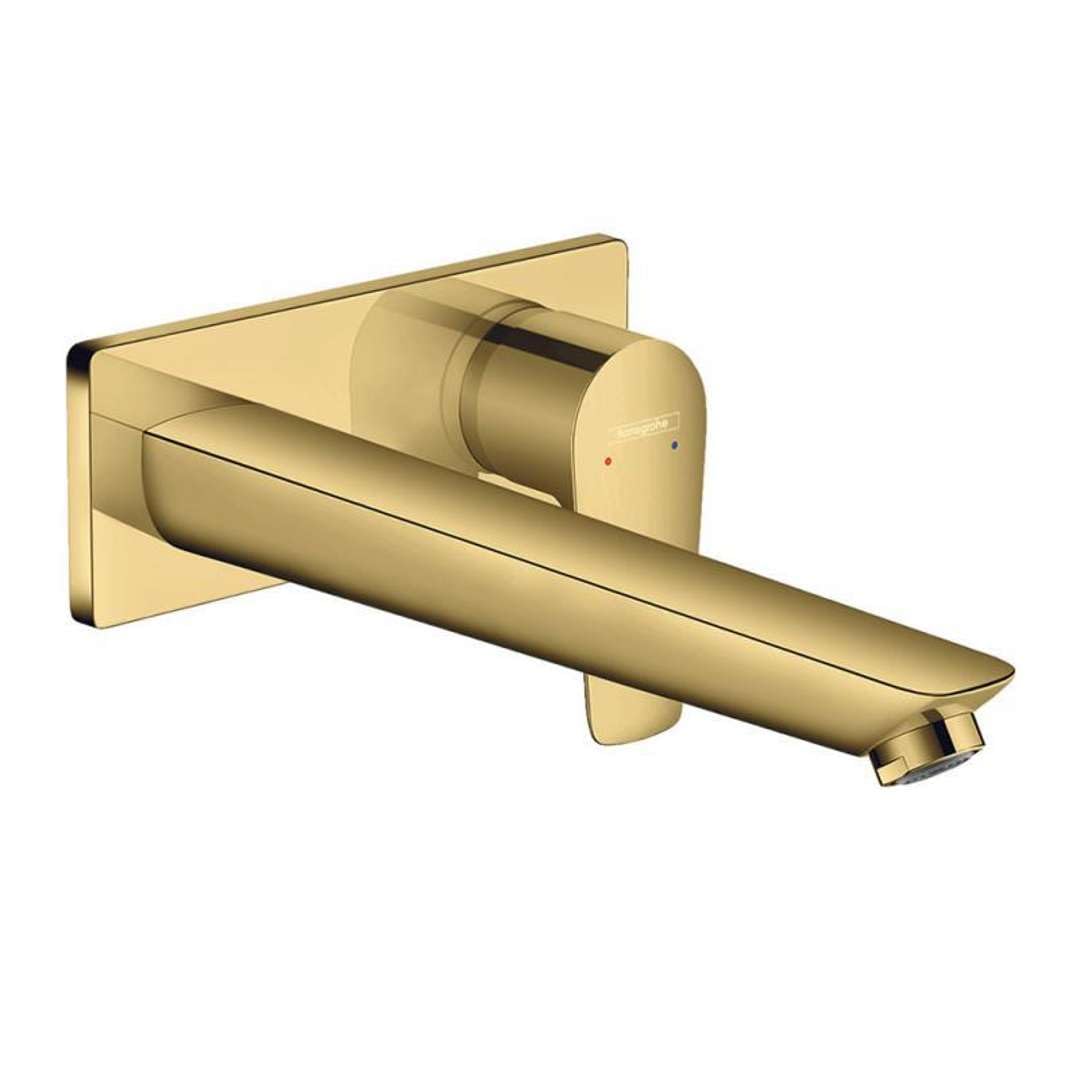 hansgrohe Talis E Jednouchwytowa bateria umywalkowa montaż ścienny podtynkowy, wylewka 22,5 cm, element zewnętrzny złoty optyczny polerowany, 71734990