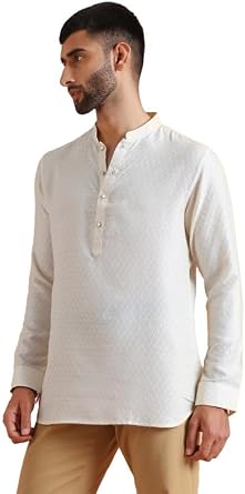 KISAH Mens Short Kurta - Textured Silk Blend - Indian Wedding Outfit for Men - Ideal for Weddings and Festivals