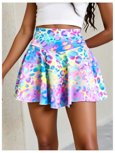 WDIRARA Girl's Athletic Graphic Skirts Workout High Waisted Flared A Line Skorts with Built in Shorts4