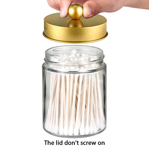 4 Pack Apothecary Jars Bathroom Vanity Storage Organizer Set -Countertop Canister With Stainless Steel Lids &Cute Stickers - Qtip Dispenser Holder For Qtips,Cotton Swabs,Makeup Sponges(Gold) #TOP3