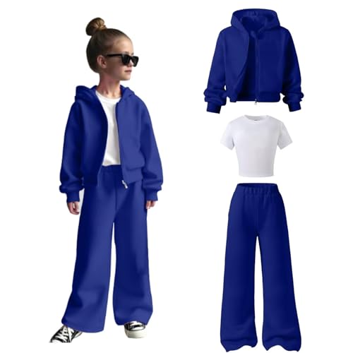 Girls Clothes 3 Piece Fashion Fall Hoodie Outfits Sweatshirt,Sweatpant and White T - Shirt Sweatsuit Sets