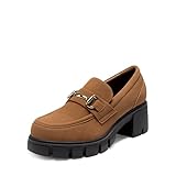 DREAM PAIRS Loafers for Women Platform Chunky Loafers Slip On Casual Shoes,Size 7,Light Brown,SDLS2321W