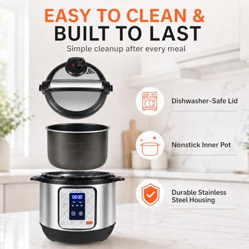 Image of KINGBULL 8QT Electric Pressure Cooker, 12-in-1 Stainless Steel Multi Cooker with Nonstick Inner Pot, Slow Cooker, Rice Cooker, Steamer, Saute, Yogurt Maker, Warmer, Delay Start