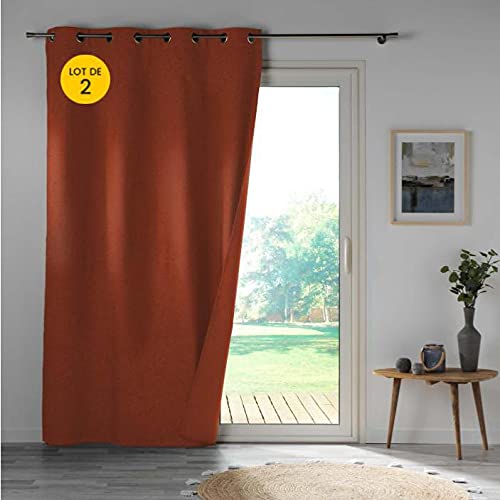 CDAFFAIRES Lot de 2 Rideaux occultant Double Face 140 x 260 cm 100% Microfibre Obscure Terracotta