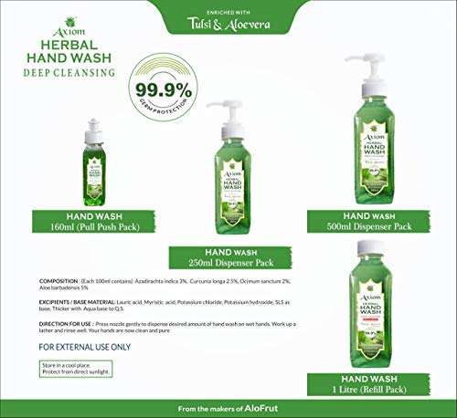 Axiom Herbal Hand Wash 500ml enriched with Aloevera & Tulsi(Table top dispenser)- Pack of 2 1