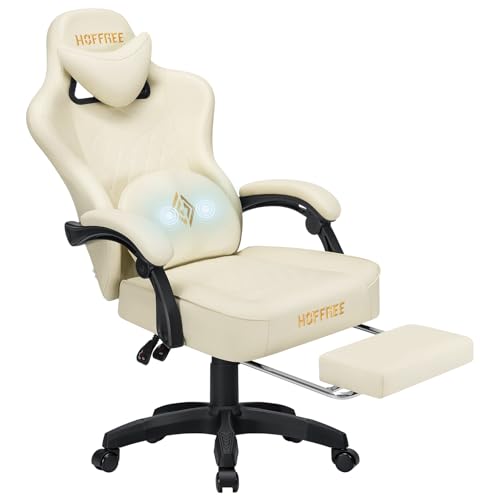 HOFFREE Gaming Chair Computer Chair with Pocket Spring Cushion Massage Game Chair with Footrest...