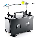 Anesty AHPTrunk 2in1 エアブラシ コンプレッサー ワンタッチ色替え コンプレッサー エアブラシ用 圧力が独立して調整可能なエアレギュレーター2個付 静音 パワフル 長時間連続作業可能 エアーブラシ