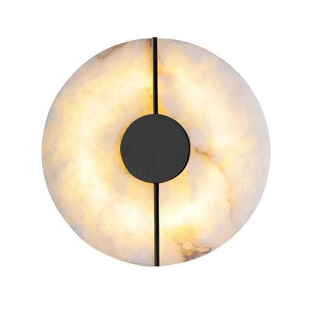 GUOGUOSM LED Warm Light Round Wall Sconce, 7.8in Alabaster Wall Lamp, Modern Minimalist Style Indoor Wall Light, Bedroom Dining Room Dressing Table Decorative Lighting Fixtures