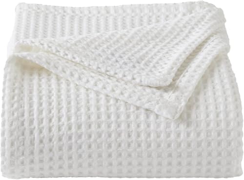 ARlinen 100% Tencel Cotton Waffle Blanket, Lightweight, Breathable, Soft All-Season Bed Blanket for Couch, Sofa, Perfect for Hot Sleepers, Cal King (96x108), White