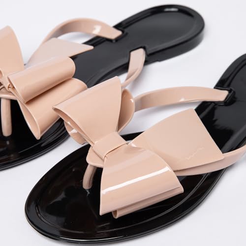 Image of Mtzyoa Women Flip-Flops Flat Sandals Jelly Bow Beach Flat Rivets Rain Cute Dressy Summer Sandals