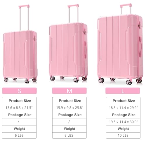 3 Piece Luggage Set - Lightweight Durable Hard Shell Suitcases with Double Wheels (20/24/28 Inch, Pink)2