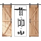 EaseLife 12 FT Double Sliding Barn Door Track and Handle Hardware Kit,Heavy Duty,Straight Pulley,Slide Smoothly Quietly,Easy Install (12FT Track Kit for 33'~36' Wide Double Door)