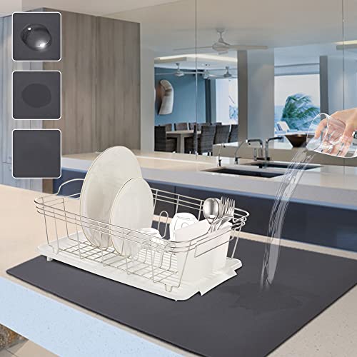 Hiyibo Coffee Mat, 12X19 Inch Hide Stain Abosrbent Rubber Backed Mat Coffee Bar Mat For Kitchen Counter, Non-Slip Dish Mat Coffee Bar Accessories Fit Under Coffee Machine(Grey) #TOP13