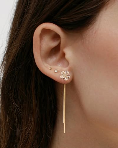 ACECHA Small Gold Hoop Earrings for Women, 14K Gold Plated Dainty Multiple Piercing Stud Earring Set Trendy Tassel Dangle Jewelry Stacks Gift2