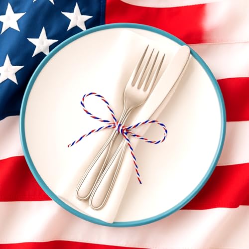 Image of jijAcraft Red White and Blue String, 2MM Cotton Twine, 328Ft Bakers Twine, Wrapping String, Decoration Cotton Strings for 4th of July, Memorial Day, Veteran's Day (Pack of 3)