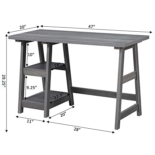 Convenience Concepts Designs2Go Trestle Desk With Shelves, Charcoal Gray #TOP2
