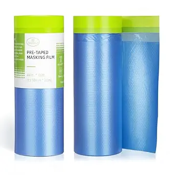 Tangibay Pre-Taped Masking Film for Painting - 44" x 66' with Automotive Paint Tape and Drape for Covering Cars, Walls, Windows, and Furniture Protection