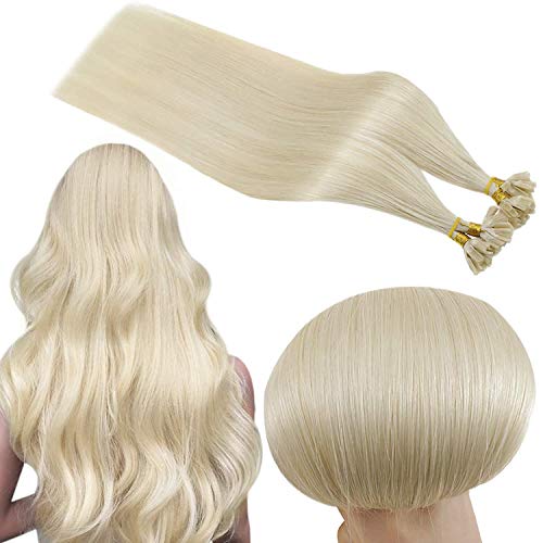 RUNATURE Fusion Hair Extensions Human Hair Color 613 Bleach Blonde 14inch I Tip Hair Extensions Human Hair Silky Straight 50 Strands 0.8g Per Strand Hair Extensions U Tip 40 Grams