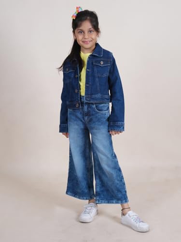 Image of Girls Full Sleeve Solid Crop Denim Jacket