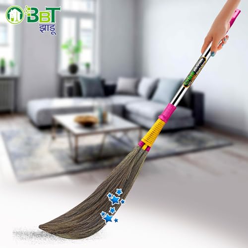 Image of BBT Phool Jhadu for Home Cleaning Pack of 2 | Natural Grass Broom | Long Handle Floor Cleaning Jhadu | Strong, Durable & Dust Free Sweeping Broom for Household Use