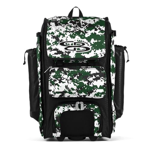 Boombah Rolling Catchers Superpack Baseball/Softball Gear Bag - 23-1/2" x 13-1/2" x 9-1/2" - Digital Camo Black/Dark Green - Telescopic Handle and Holds 4 Bats - Wheeled Version