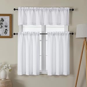 Chyhomenyc 2 panels white kitchen curtains 36 inch length tier curtains faux linen textured small cafe curtains light filtering short window curtains for bathroom basement 30×36 inch 2pcs  urban country home decor