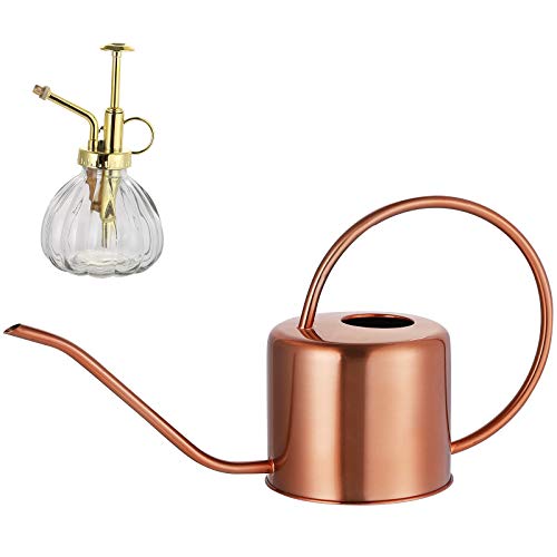 Long Spout Watering Can with Pump Plant Spray Bottle Nordic Style Brushed Stainless Steel Plant Watering Pot for Indoor and Outdoor Garden House Flower Bonsai Plant (40oz 1300ml) (Bronze)