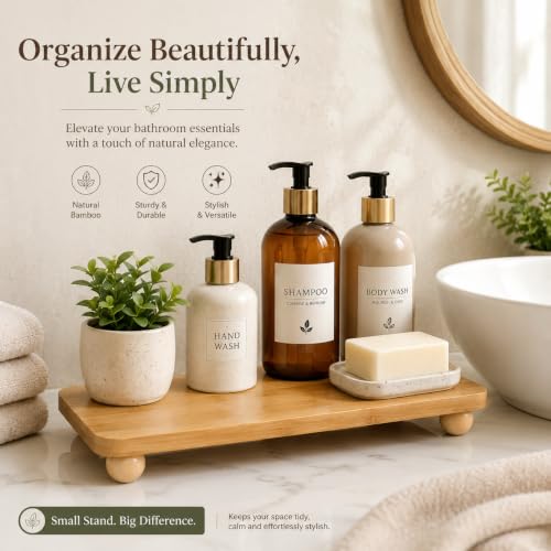 Image of Curated Cart Wooden Display Riser, Pedestal Stand for Bathroom Decor, Small Kitchen Counter Shelf Spice Rack Organizer, Plant Stand, Display Shelf for Cosmetics (PedaStal-Rectangle-24CM)