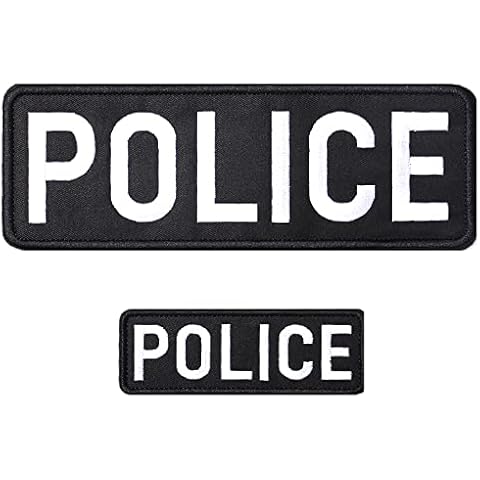 AXEN Police Patches Large Embroidered Loop and Hook Patch for Military Tactical Vest Uniform Jacket, Pack of 2 (One Large and One Small) Cover