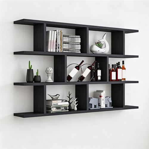 JOSIAHCQ Estanteria Baldas flotantes de Pared de 3 Niveles en Madera rústica para decoración de Dormitorio y Sala de Estar; estanteria Libros para Pared(Nero,80cm/31.5in)