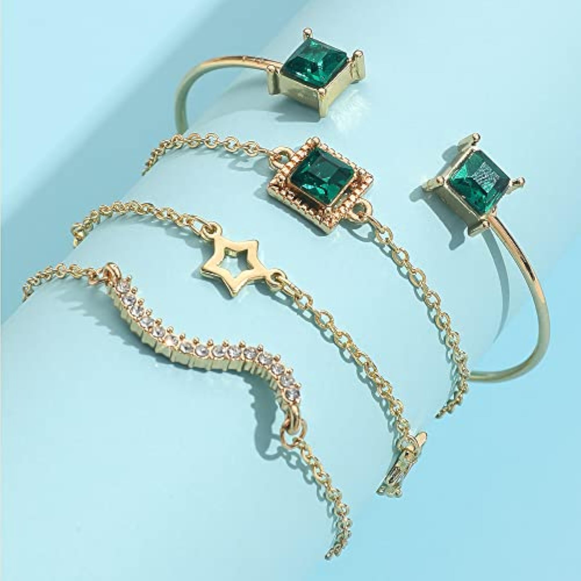 Green Crystal Bangle Bracelet Set