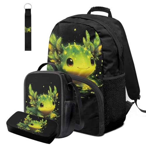 HUGS IDEA Cute Axolotl Kids Backpack for Boys 4 Piece School Bookbag with Lunch Box for Boys Lightweight School Bag for Boys 17 Inch Elementary Backpack with Lunchbox Casual Daypack2