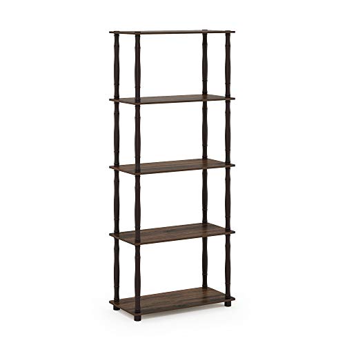 Image of Furinno Turn-N-Tube 5-Tier Multipurpose Shelf / Display Rack / Storage Shelf / Bookshelf, Classic Tubes, Walnut /Brown